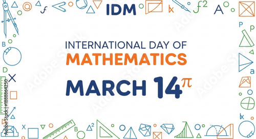 International day of mathematics banner with geometric shapes and march 14 date