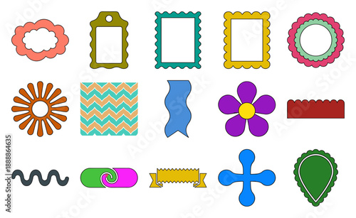 Retro Y2K Pop Aesthetic Colorful Border Frame Element Kit for Creative Scrapbooking and Digital Journaling