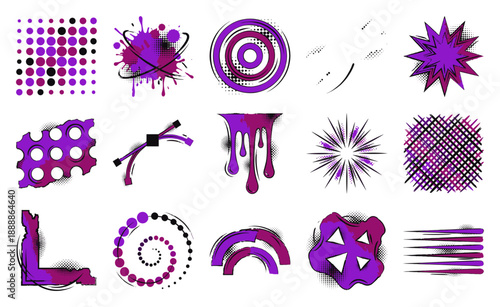 Abstract Grunge Halftone Shapes Graphic Element Kit for Y2K Aesthetic and Comic Pop Art Design