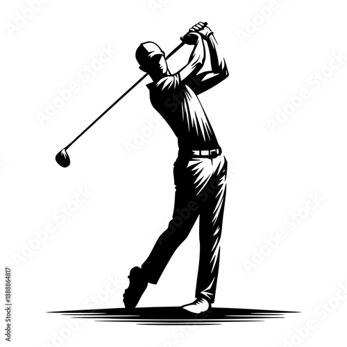 Golf Swing Silhouette: Capturing the elegance and precision of a golfer in mid-swing, showcasing the power and grace of the sport.