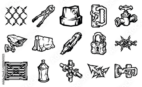 Gritty Hand Drawn Urban Street Art Element Kit for Graffiti Culture and Industrial Vandalism Aesthetic