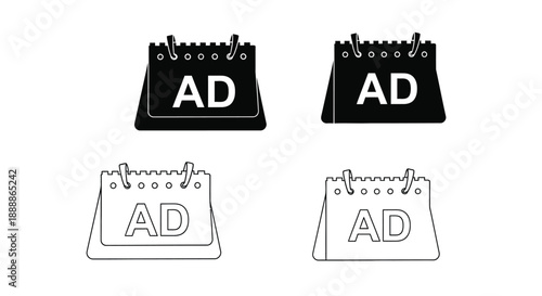 Four calendar icons displaying ad in black and white variations