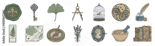 Vintage Hand Drawn Engraving Element Kit for Dark Academia and Victorian Scrapbooking Projects