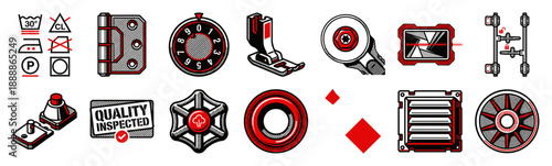 Vintage Engraving Style Industrial Hardware and Mechanical Parts Asset Sheet for Manufacturing Design