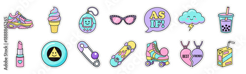 Pastel Y2K Aesthetic Retro Pop Culture Element Kit for Nostalgic Millennial Scrapbooking and Digital Design