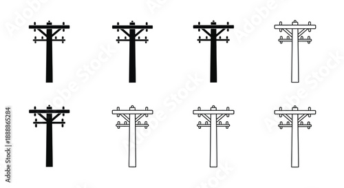 A collection of black and white power pole or utility pole icons