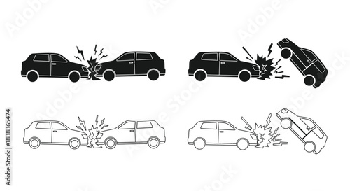 Car crash sequence illustration depicting impacts and vehicle damage