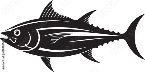 Tuna Fish Silhouette Vector Illustration - Black and White
