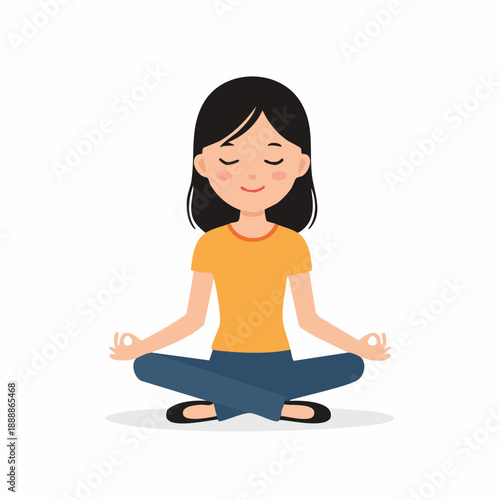 Woman meditating peacefully in a lotus position with eyes closed promoting calmness and relaxation during yoga sessions isolated on white