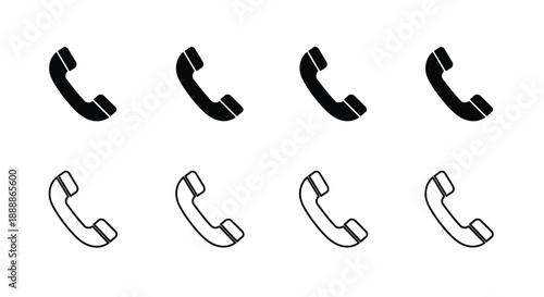 Black and white illustration of eight telephone handsets in two rows