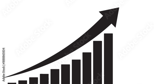 Black upward trending bar graph with arrow representing financial growth and positive business performance isolated on white background