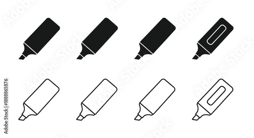 Black and white outline icons of various highlighters and markers
