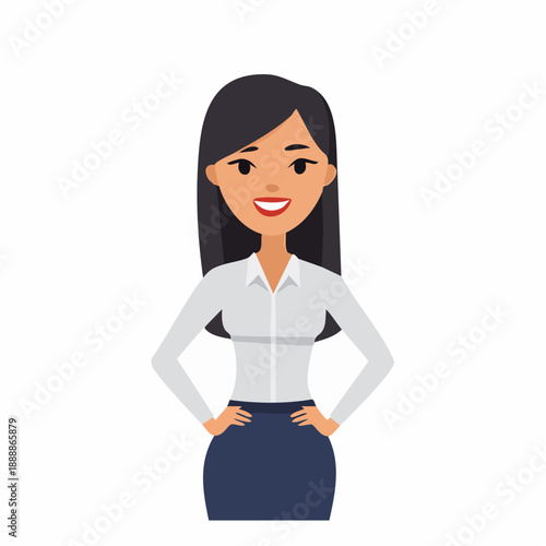 Confident Asian Businesswoman Posing Young Female Professional With Hands On Hips Office Attire Smiling And Looking Directly At The Viewer Isolated