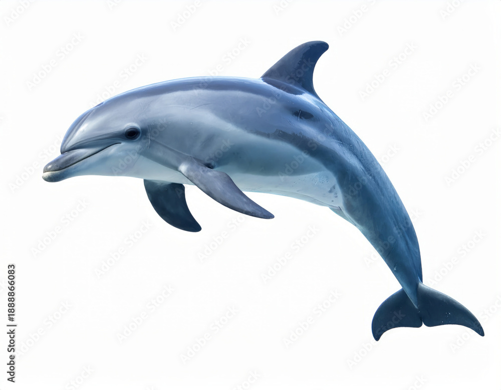 Fototapeta premium Dolphin, Playful Marine Mammal over White Background