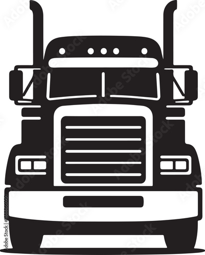 A striking large semi truck front view minimal design silhouette vector
