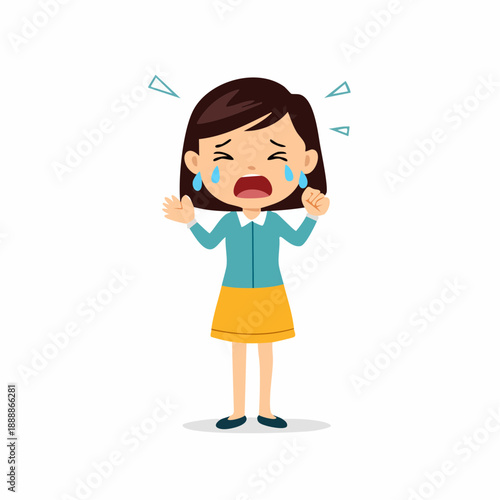 Cartoon representation of a sorrowful woman expressing distress with visible teardrops and an open mouth a display of emotional upset