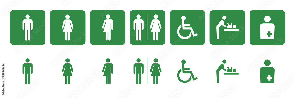 Obraz premium 緑色のトイレ案内表示アイコン