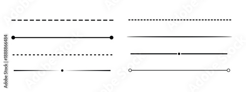 Horizontal divider lines set. Minimal line separators collection. Dotted dashed solid strokes. Vector illustration.
