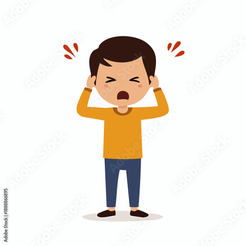 A person experiencing discomfort covering ears due to auditory sensitivity depicted in a cartoon style demonstrating a reaction to loud sounds
