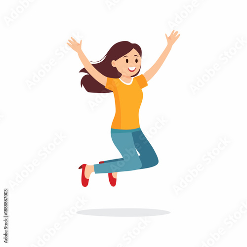 Joyful Person Leaping with Arms Raised High Expressing Happiness and Elation Isolated Against a Simple White Background Upbeat and Playful