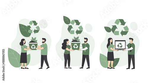 Flat vector illustration set with a sustainability business and ESG theme