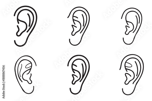 Ear Line Art Icons, Editable Stroke Outline Vector Illustration Set
