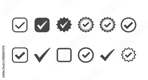 A collection of checkmark and circle icons depicting various states of selection and completion