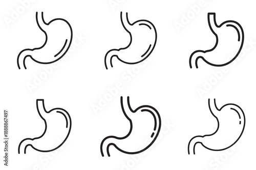 Stomach Line Art Icons, Editable Stroke Outline Vector Illustration Set