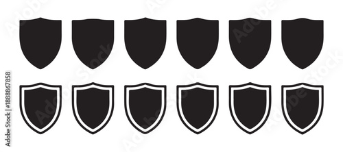 Set of black shield icons isolated on white background vector graphic elements for security and protection design