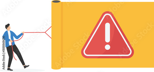 Risk Disclosure Concept with Business Professionals Pulling Back Curtain to Reveal Warning