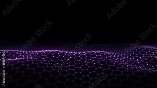 Digital technology wave. Dark cyberspace with green motion dots and lines. Futuristic digital background. Big data analytics. 3d rendering.