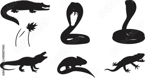 Black alligator side view graphic ideal for design projects on transparent background silhouette