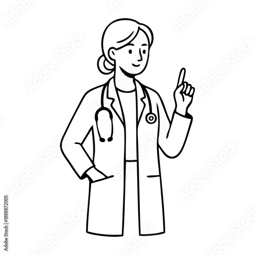 Dibujo sencillo con líneas de mujer enfermera o doctora con estetoscopio