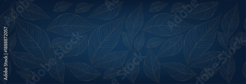 Vector banners with gold  leaves on a blue background. Exotic wallpaper. vector illustration. Luxury items.
