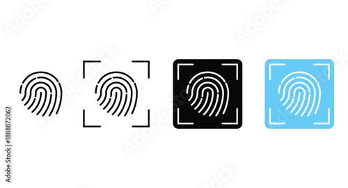 Fingerprint Scan Icon Set Showing Biometric Authentication and Security Access Symbols