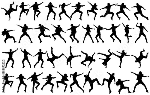 Breaking dance silhouette vector illustration set
