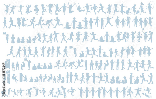 Hand-drawn children's silhouettes vector illustration set