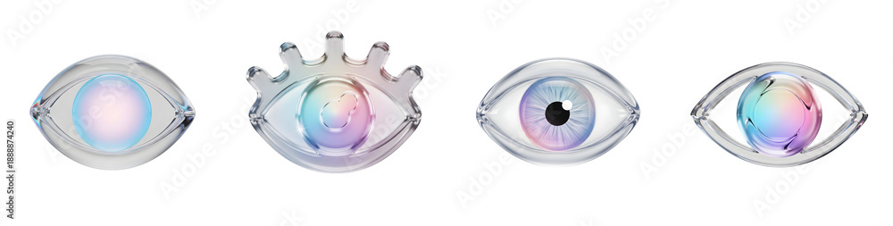 Fototapeta premium Modern 3D glass eyes with holographic irises isolated on a transparent background
