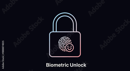 Biometric Unlock Icon: Fingerprint Scan with Happy Face, Security, Technology