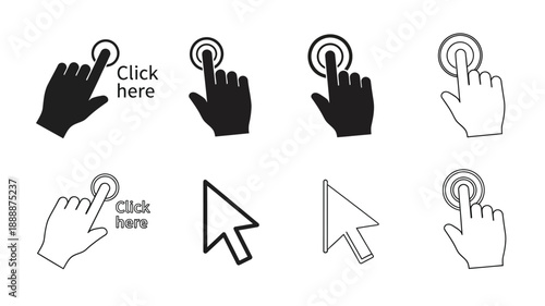 Collection of hand and cursor icons indicating clickable areas