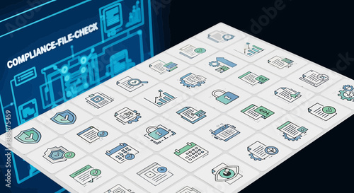 Digital Compliance Icons and Blueprint for Business Security and Data Management