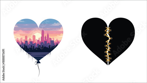 A whole heart and a broken heart representing love and loss