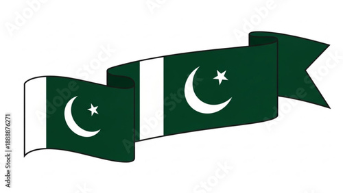 Pakistan Flag Ribbon Banner Isolated on White Background