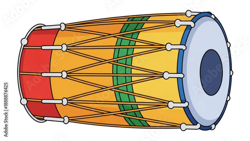 Colorful Dholak Drum Illustration Isolated on White Background