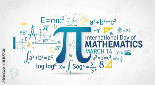 Mathematics symbols and equations on white background for international day of mathematics on march 14th