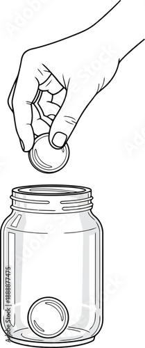 Hand Placing Coin into Glass Jar for Savings or Charity Contributions