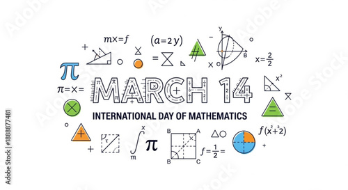 Mathematics symbols and equations on white background for international day of mathematics on march 14th