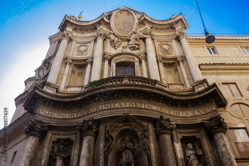 The facade of the San Carlo alle quatro fontane church in Rome
