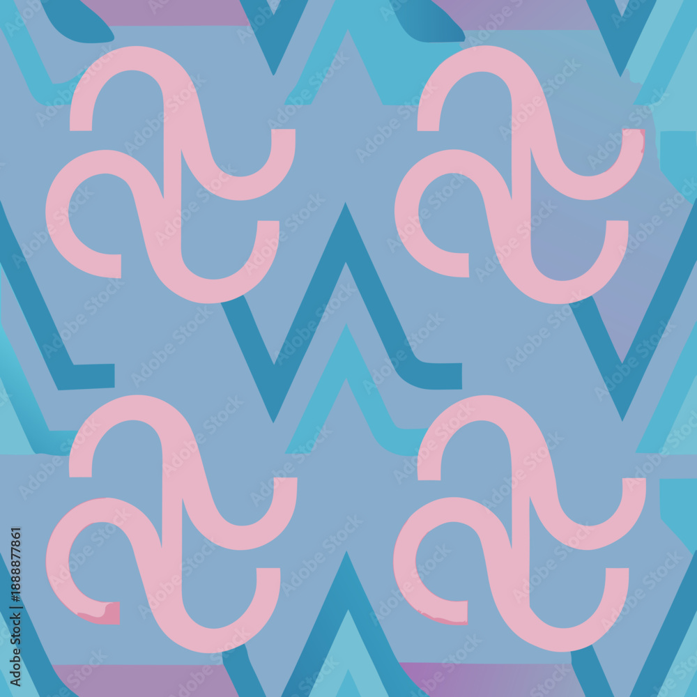 Fototapeta premium Abstract seamless vector pattern with pink and blue geometric shapes 