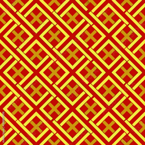 Geometric seamless vector pattern in red and yellow color scheme, Asian style, Chinese style, feng shui  